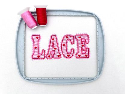 Lace Edge Valentine FONT lace patterned Alphabet Monogram Heart patterned letters machine embroidery designs sizes 2.9 up to 5.4 inch, BX