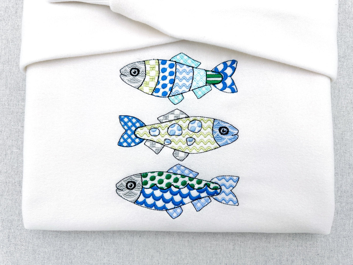 Patchwork Fish SET of 3 cute patterned Fish outline kids baby nautical Fisher Fisherman machine embroidery designs