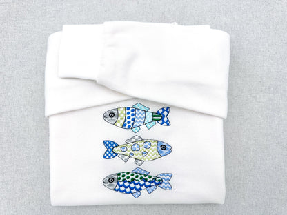 Patchwork Fish SET of 3 cute patterned Fish outline kids baby nautical Fisher Fisherman machine embroidery designs