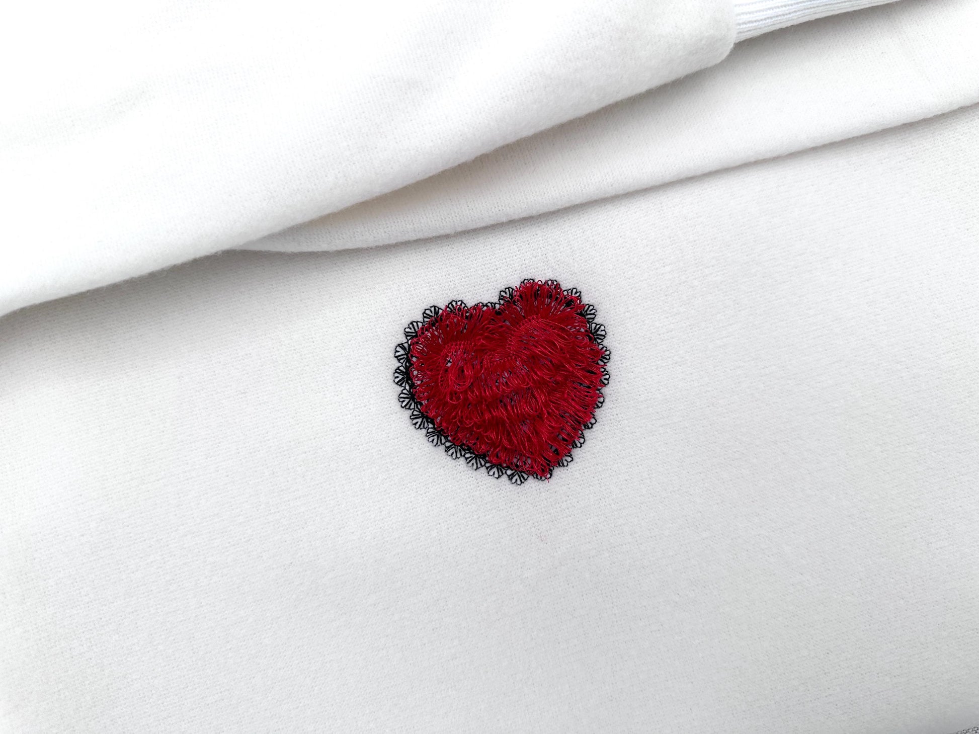 Lace Edge Fringed Valentine Heart chenille awesome Fringe Heart fringe ITH in the hoop machine embroidery designs mini sizes 1.5 up to 3 in