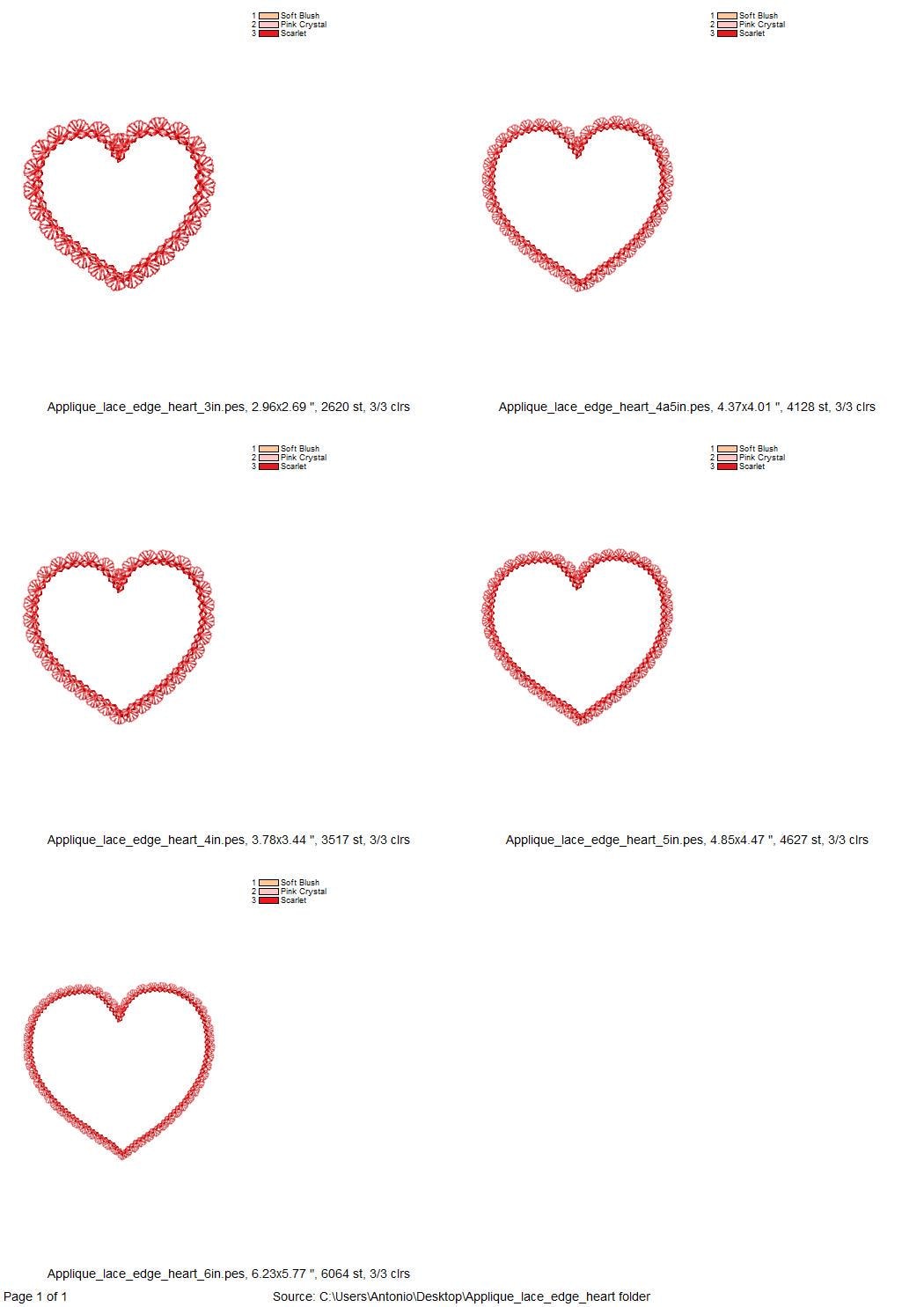 Delicate Lace Edge Heart Applique kids baby girls Valentine Monogram Heart shape frame machine embroidery designs sizes 3 up to 6 inch