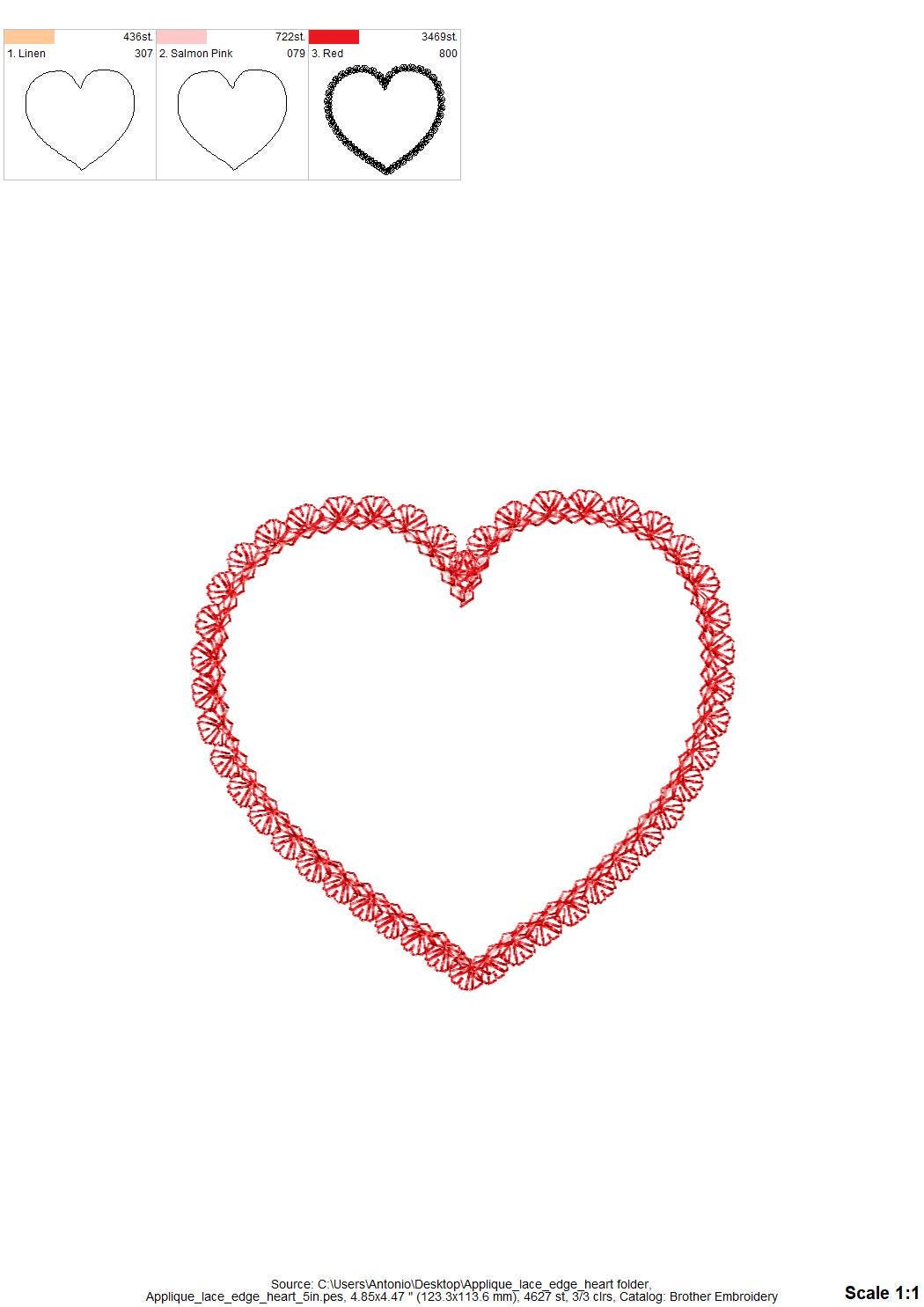 Delicate Lace Edge Heart Applique kids baby girls Valentine Monogram Heart shape frame machine embroidery designs sizes 3 up to 6 inch