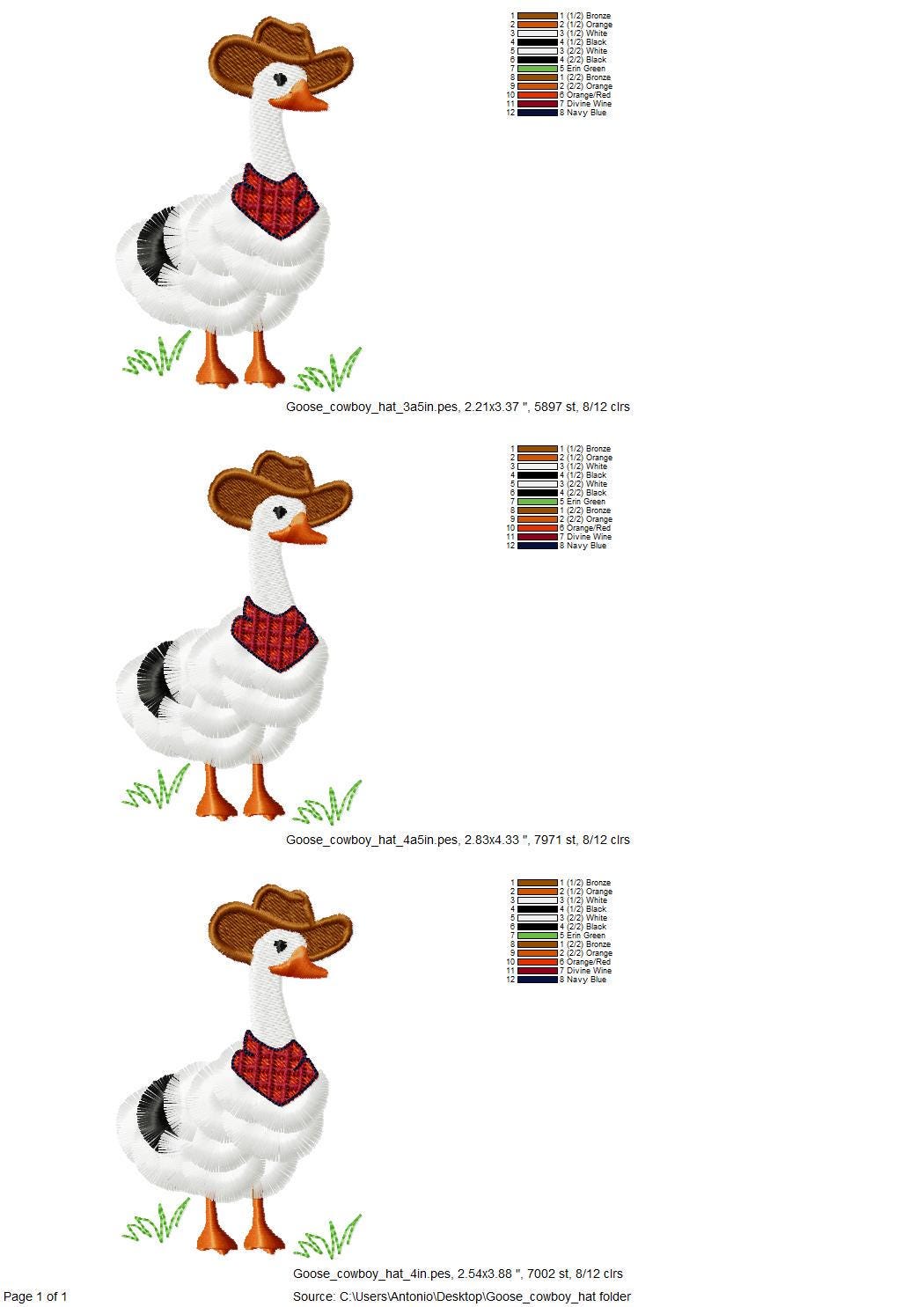Fringed Goose with Cowboy hat – Fringe digital embroidery pattern by Artapli