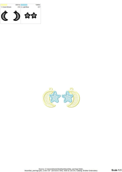 Moon and Star small earrings in the hoop FSL freestanding lace machine embroidery designs girls kids charm quick simply ITH