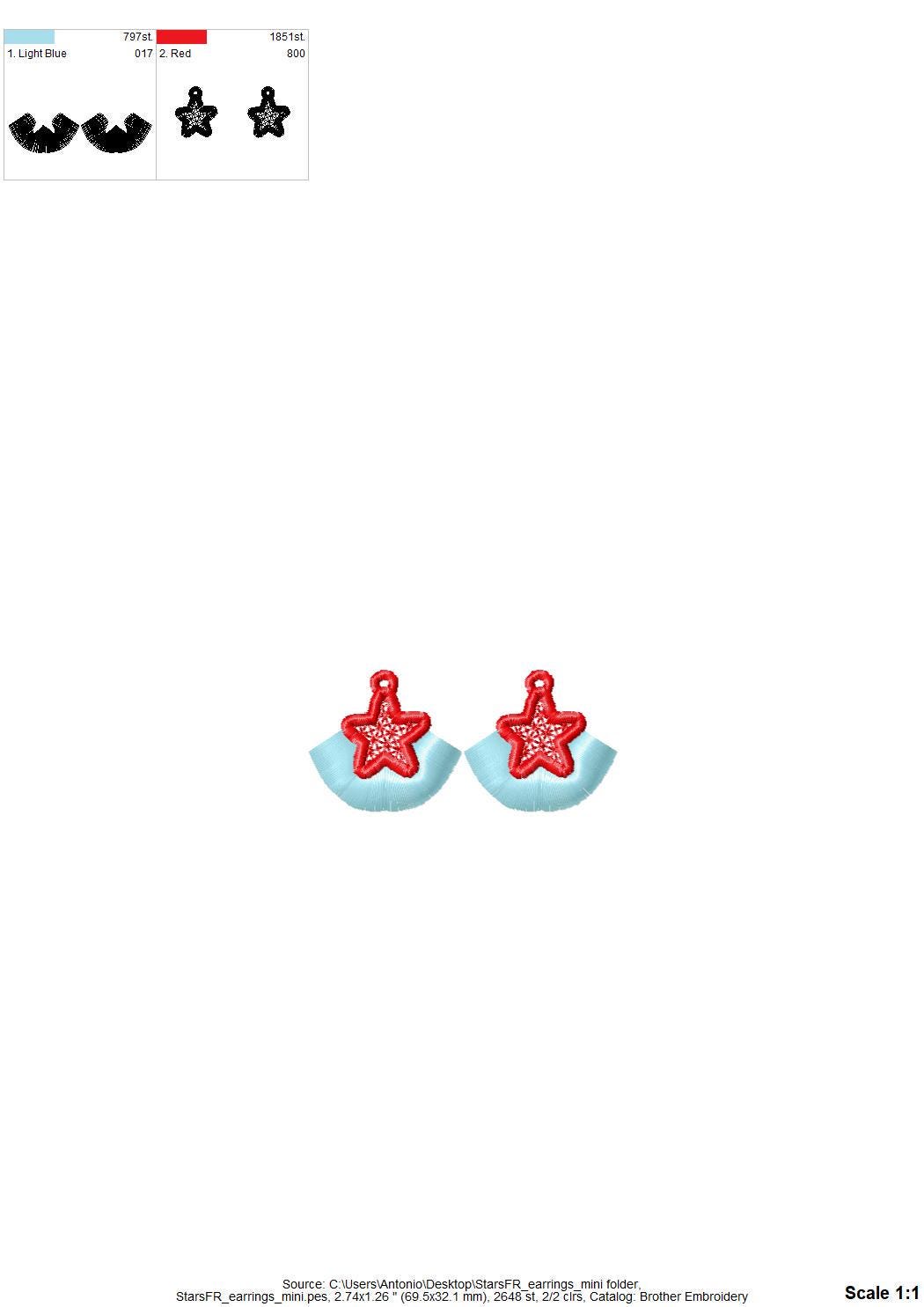 Fringed Star Earrings – Fringe machine embroidery pattern by Artapli