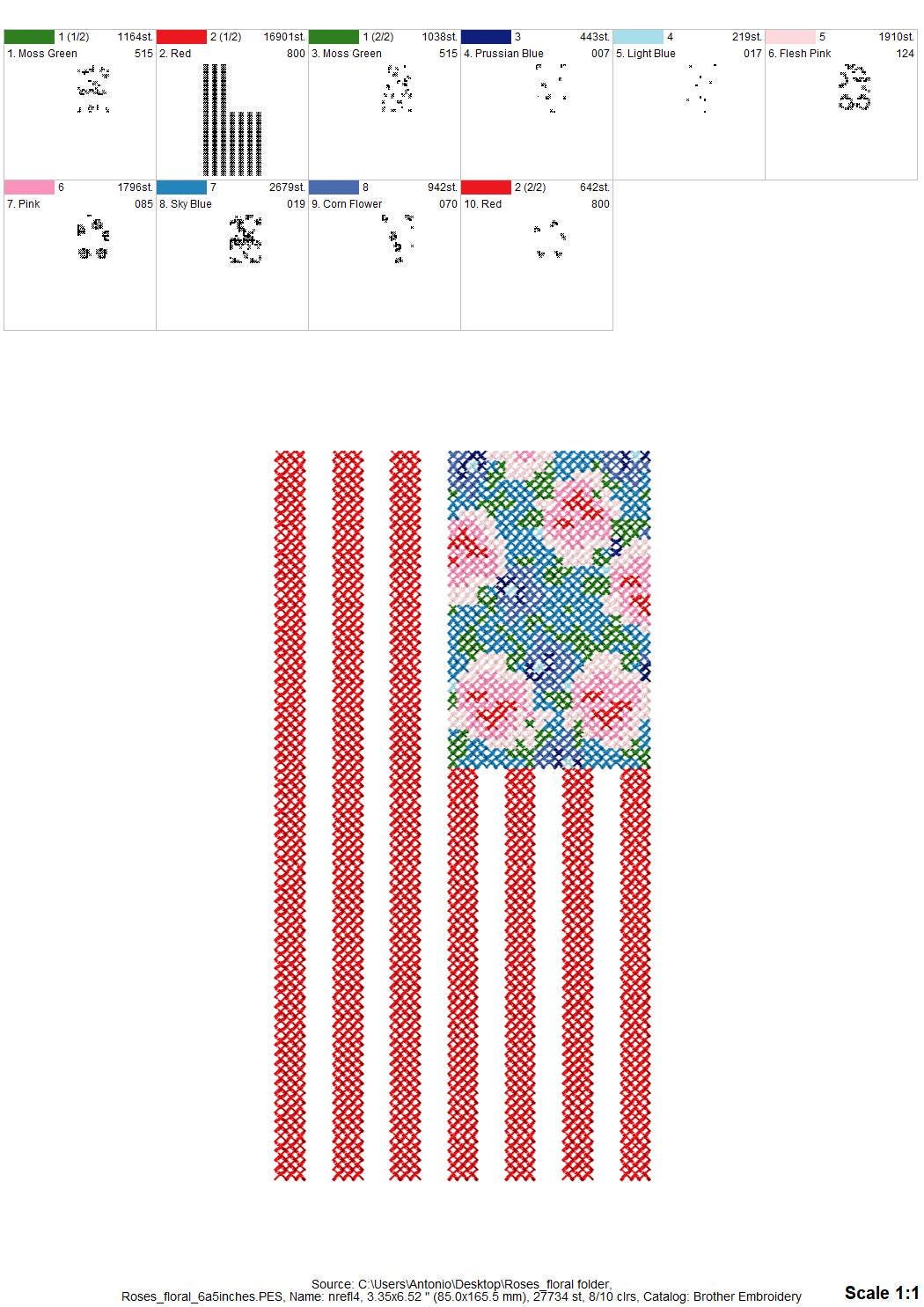 Cross Stitch Rose Floral Flag – Garden instant download embroidery file by Artapli