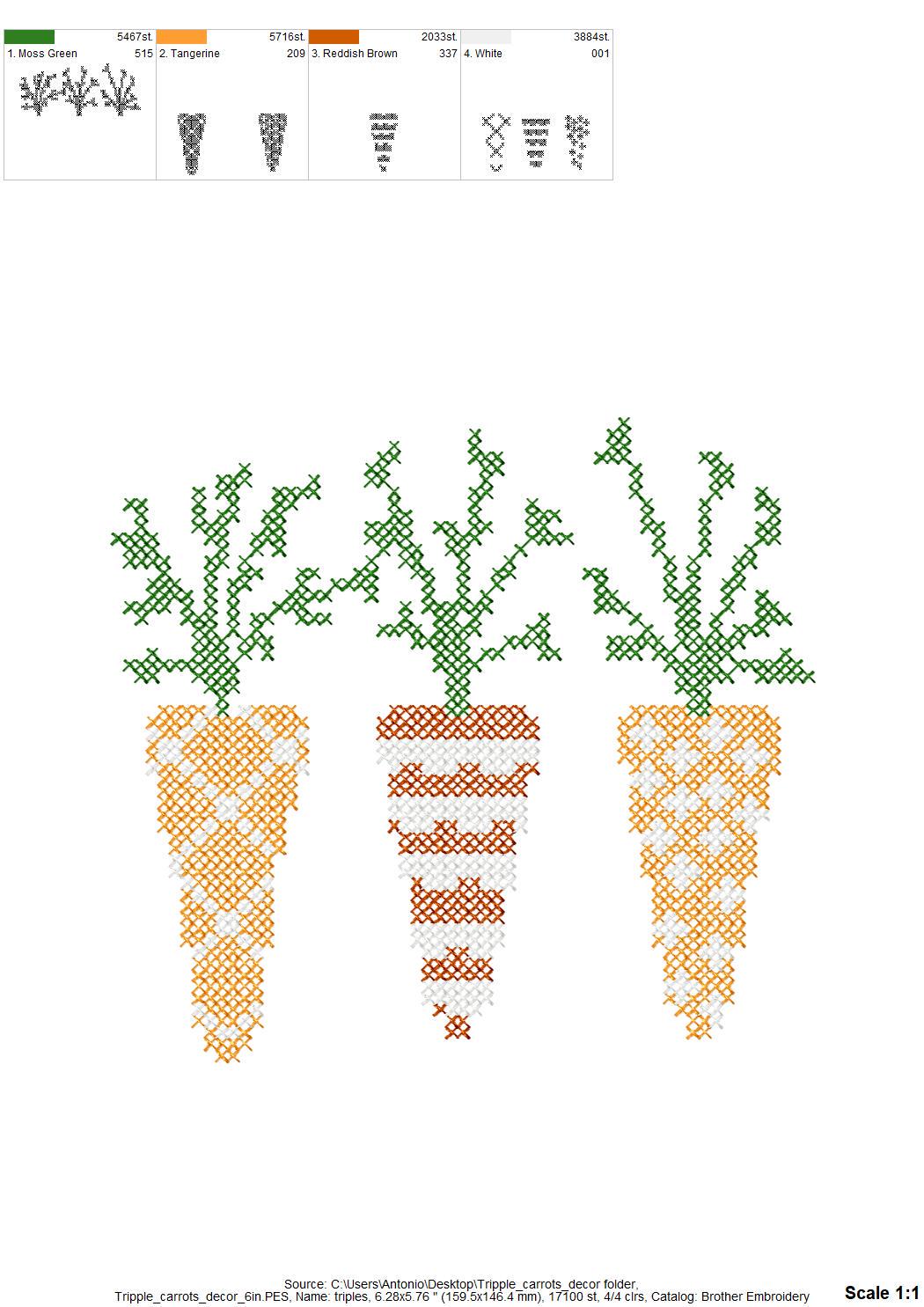 Cross Stitch Decorative Carrot Trio – Kids machine embroidery pattern by Artapli