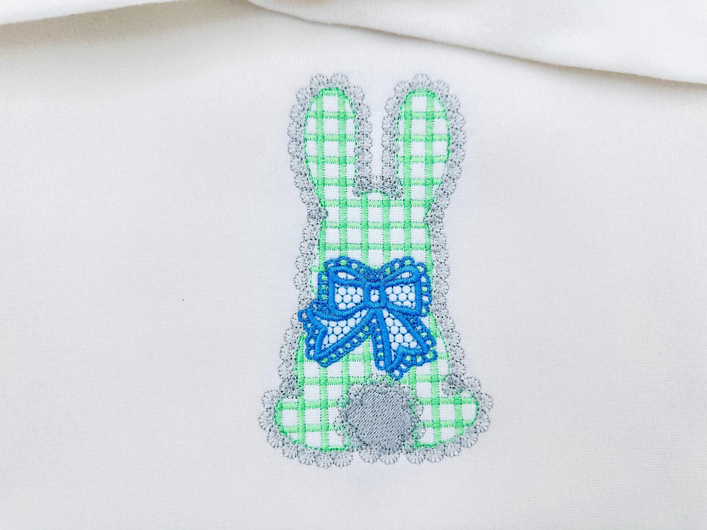 Lace Bunny with Bow – Checkered instant download embroidery file by Artapli