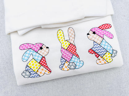 Patchwork Bunny Set of 3 – Boy embroidery pattern by Artapli