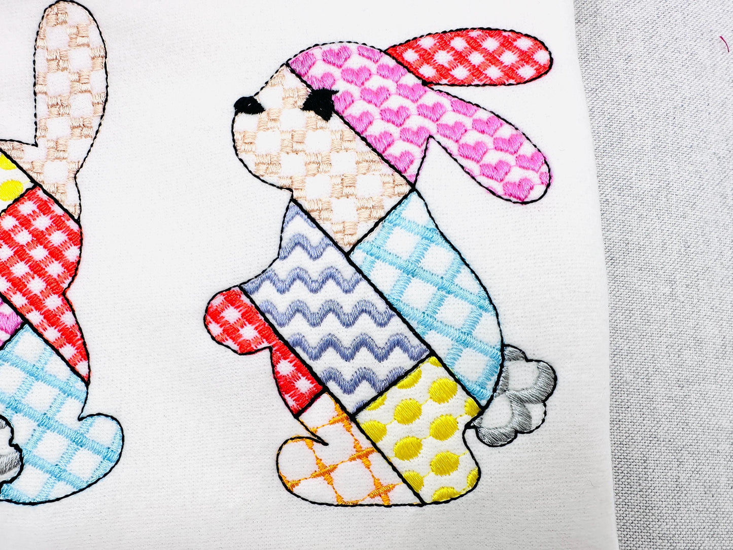 Patchwork Bunny Set of 3 – Easter machine embroidery pattern by Artapli