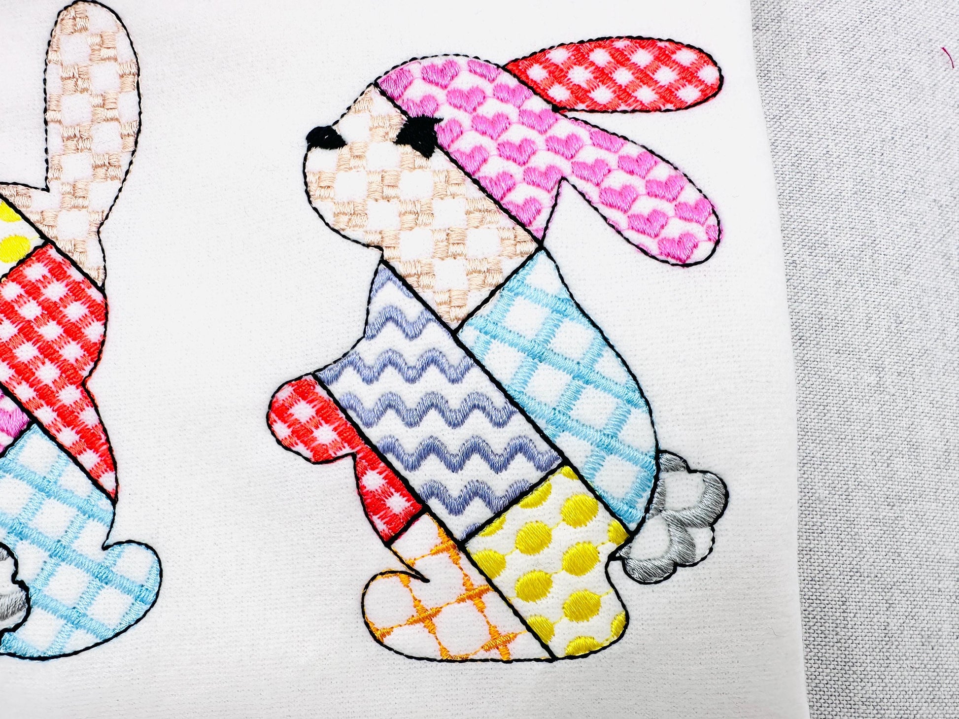 Patchwork Bunny Set of 3 – Easter machine embroidery pattern by Artapli