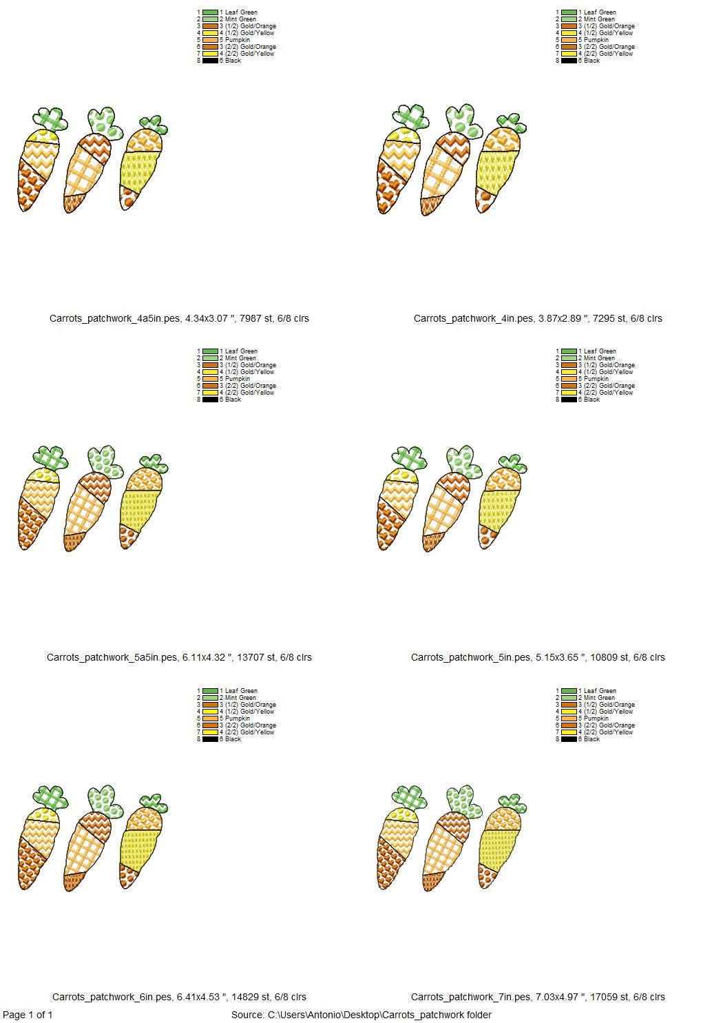 Patchwork Carrot Trio – Pattern embroidery design instant download by Artapli