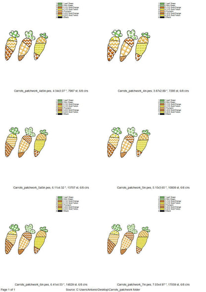Patchwork Carrot Trio – Pattern embroidery design instant download by Artapli
