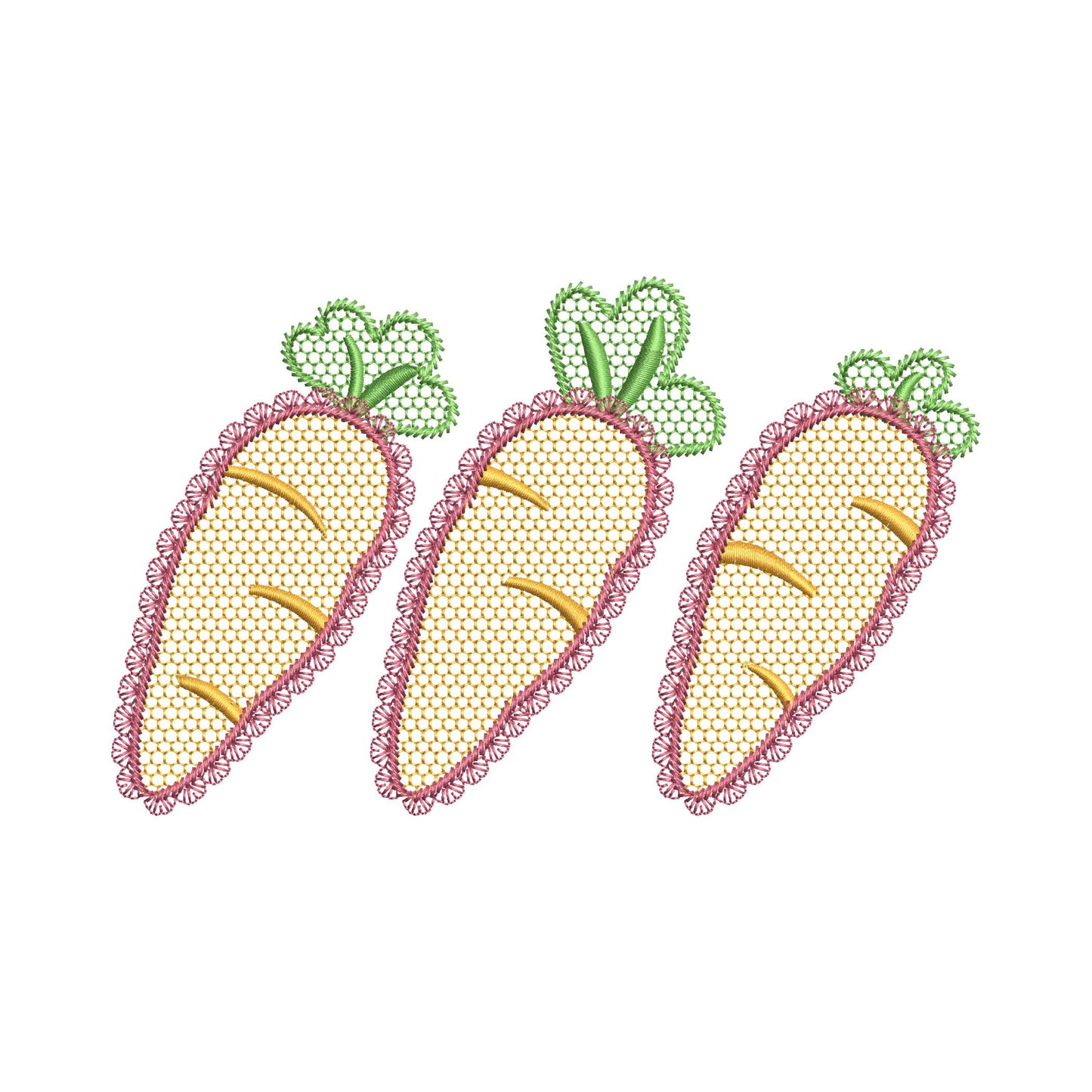Lace Carrot Vegetable Trio – Easter digital embroidery pattern by Artapli