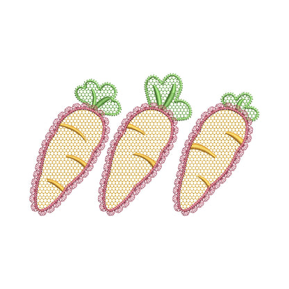 Lace Carrot Vegetable Trio – Easter digital embroidery pattern by Artapli