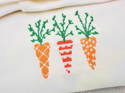 Cross Stitch Decorative Carrot Trio – Sizes 5" 6" 8" 7" 10" Digital Embroidery File | Artapli