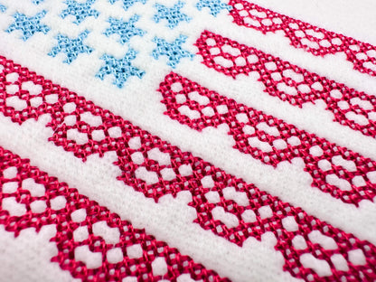Cross Stitch Lace Flag – 4th July machine embroidery design by Artapli