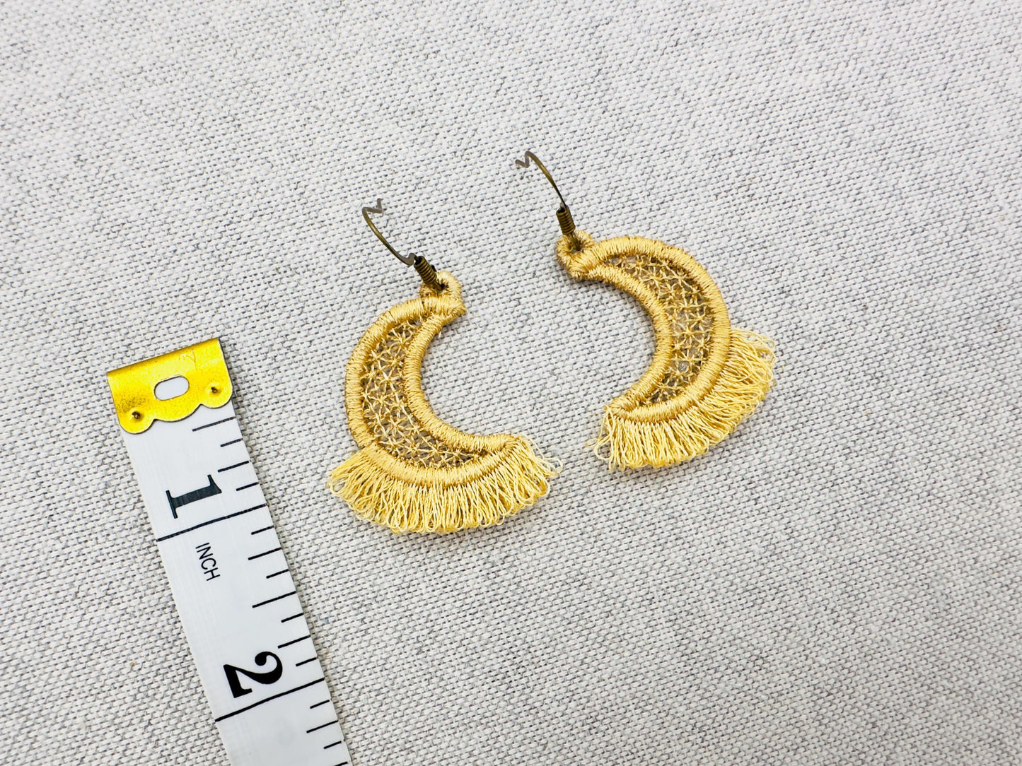 Fringed Fluffy Half Moon girls pretty earrings or charm in the hoop FSL freestanding lace fringe machine embroidery designs ITH size 1 inch