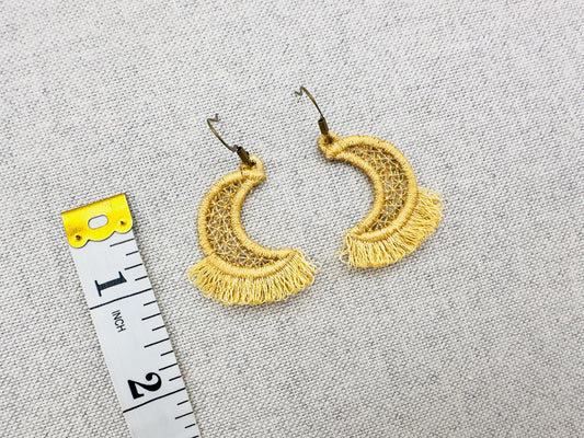 Fringed Fluffy Half Moon girls pretty earrings or charm in the hoop FSL freestanding lace fringe machine embroidery designs ITH size 1 inch