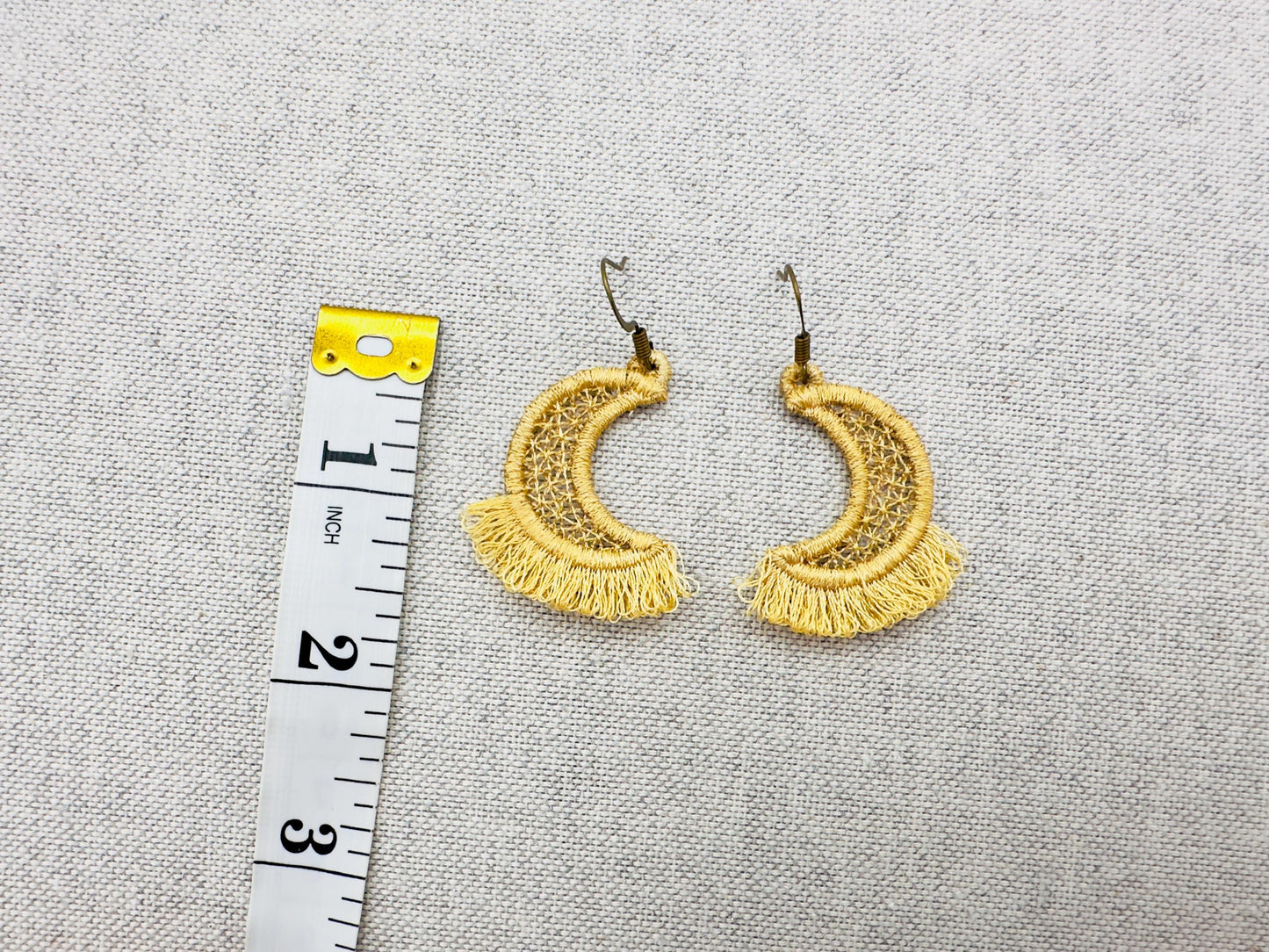 Fringed Fluffy Half Moon girls pretty earrings or charm in the hoop FSL freestanding lace fringe machine embroidery designs ITH size 1 inch