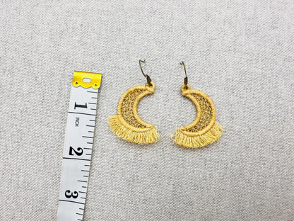 Fringed Fluffy Half Moon girls pretty earrings or charm in the hoop FSL freestanding lace fringe machine embroidery designs ITH size 1 inch