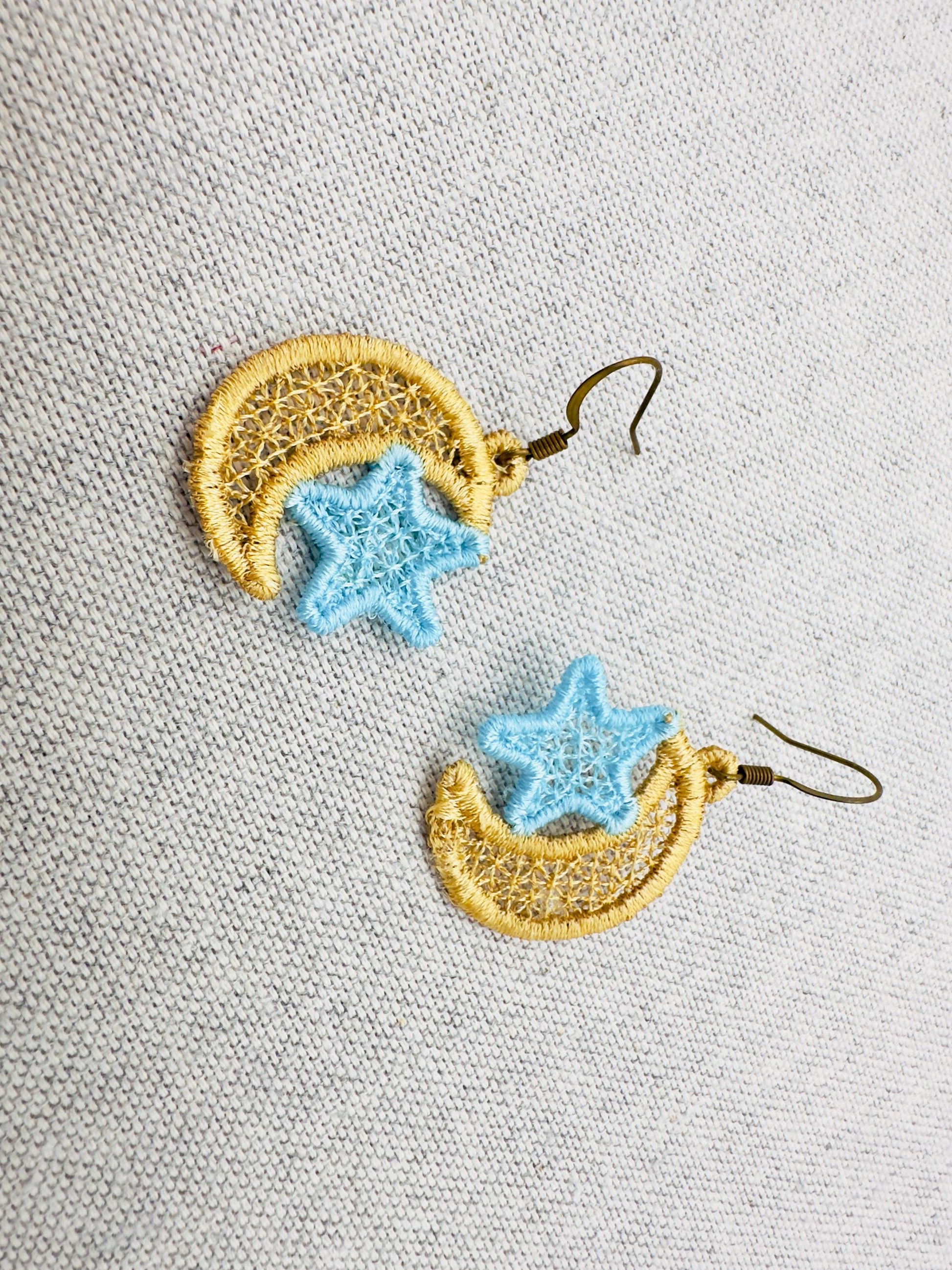 Moon and Star small earrings in the hoop FSL freestanding lace machine embroidery designs girls kids charm quick simply ITH
