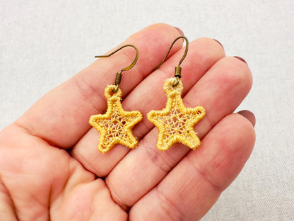 Mini Star dangle earrings in the hoop FSL freestanding lace machine embroidery designs size 1 inch girls kids charm quick simply ITH project