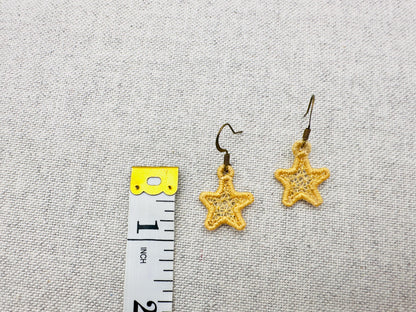 Mini Star dangle earrings in the hoop FSL freestanding lace machine embroidery designs size 1 inch girls kids charm quick simply ITH project