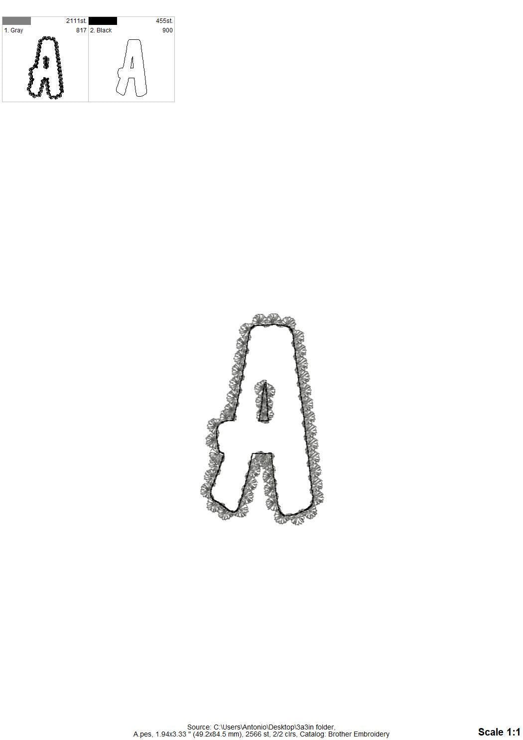 Lace Edge FONT raggedy edge applique Alphabet Monogram vintage style girls letters machine embroidery designs