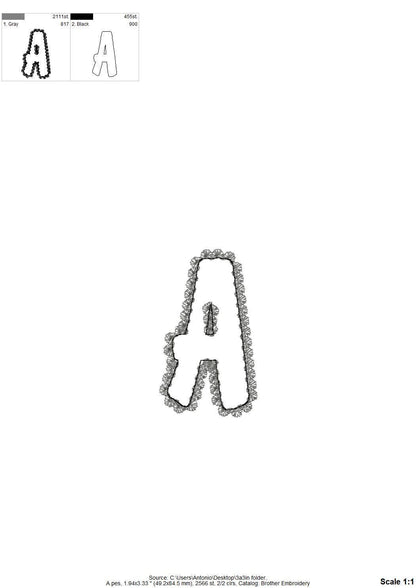 Lace Edge FONT raggedy edge applique Alphabet Monogram vintage style girls letters machine embroidery designs