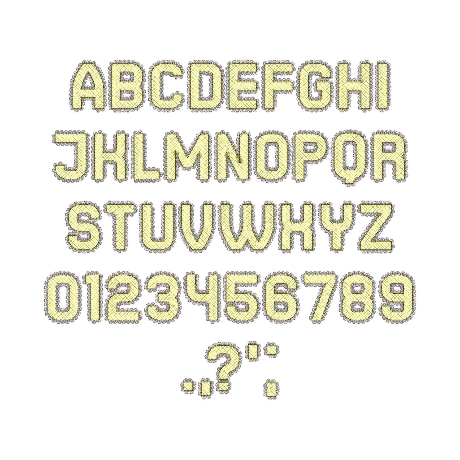 Lace Edge FONT HTV glitter vinyl layer applique Alphabet Monogram sparkle girls letters machine embroidery designs