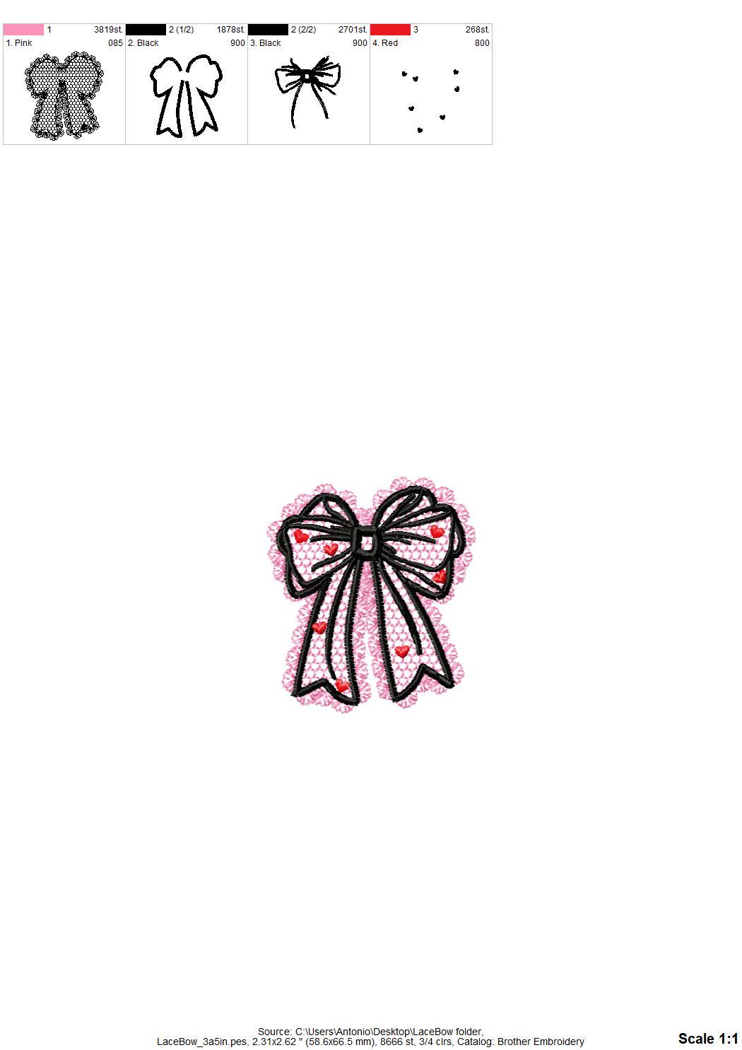 Lace Edge Heart Bow – Kids instant download embroidery file by Artapli