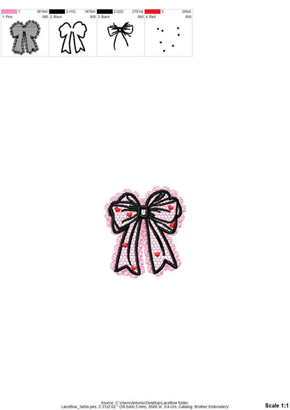 Lace Edge Heart Bow – Kids instant download embroidery file by Artapli