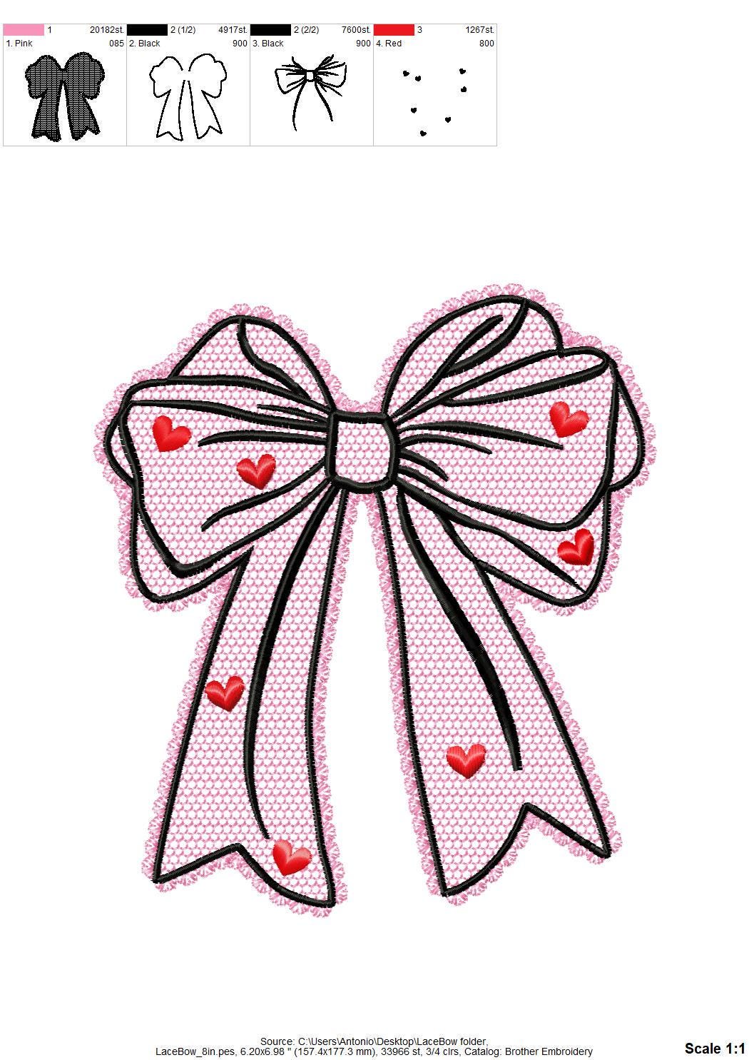 Lace Edge Heart Bow – Pattern machine embroidery design by Artapli