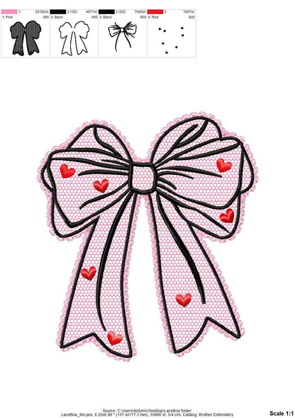 Lace Edge Heart Bow – Pattern machine embroidery design by Artapli