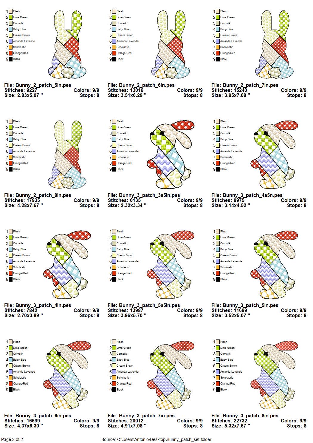 Patchwork Bunny Set of 3 – Patchwork machine embroidery design by Artapli