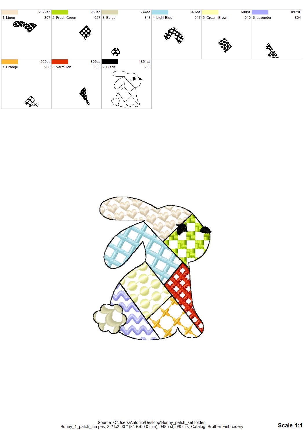 Patchwork Bunny Set of 3 – Pattern embroidery design by Artapli