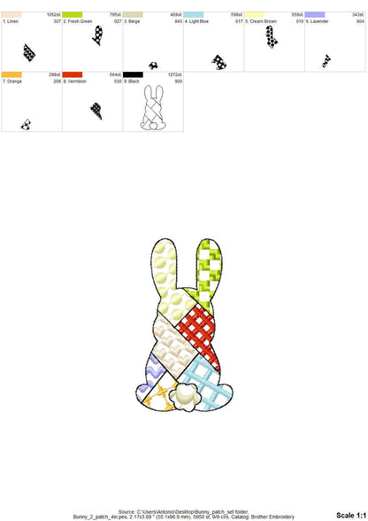 Patchwork Bunny Set of 3 – Animal embroidery pattern by Artapli