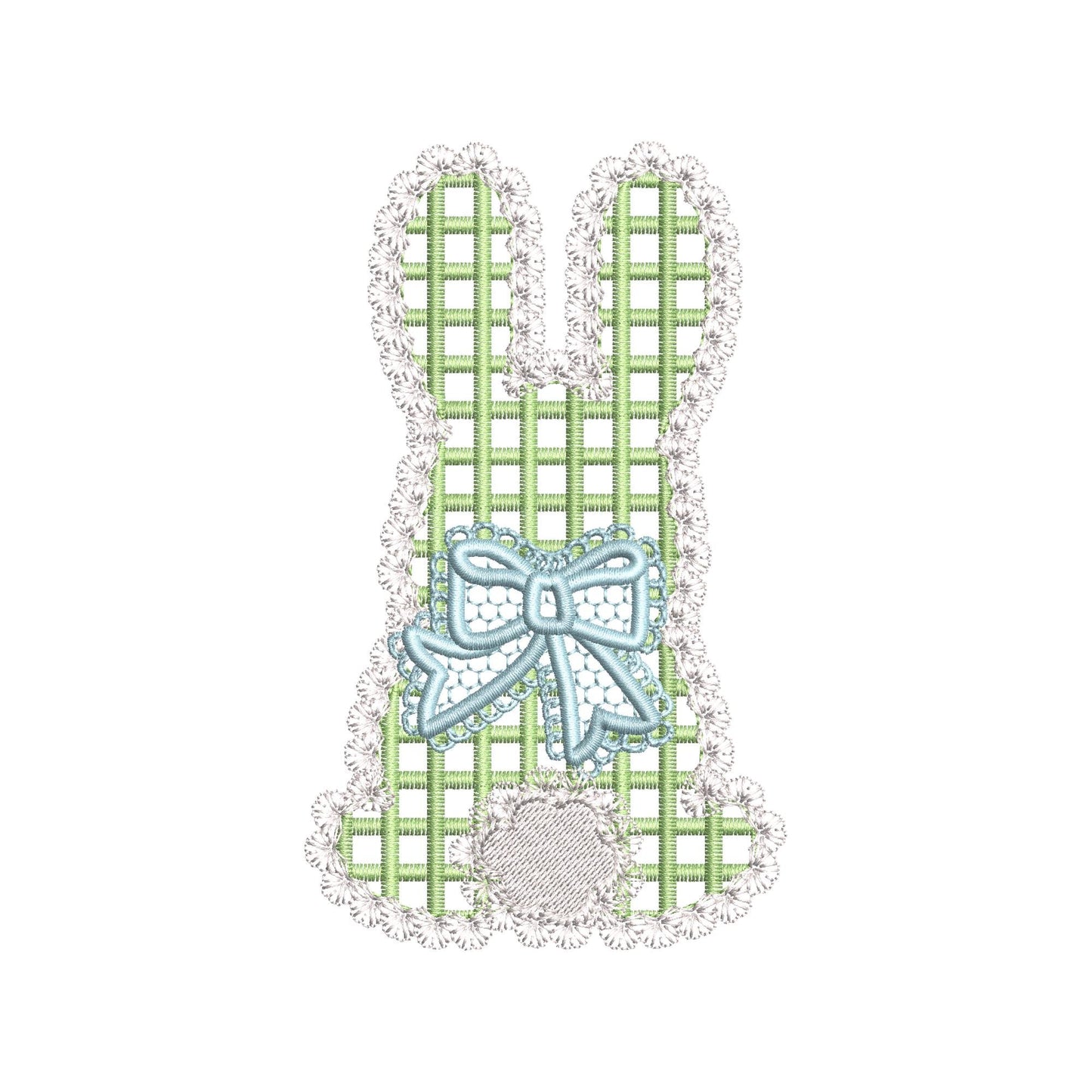 Lace Bunny with Bow – Gingham machine embroidery design by Artapli