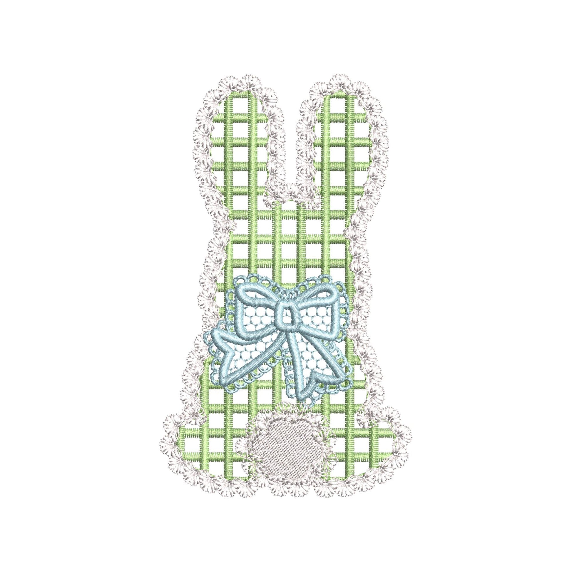 Lace Bunny with Bow – Gingham machine embroidery design by Artapli