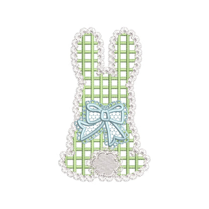 Lace Bunny with Bow – Gingham machine embroidery design by Artapli