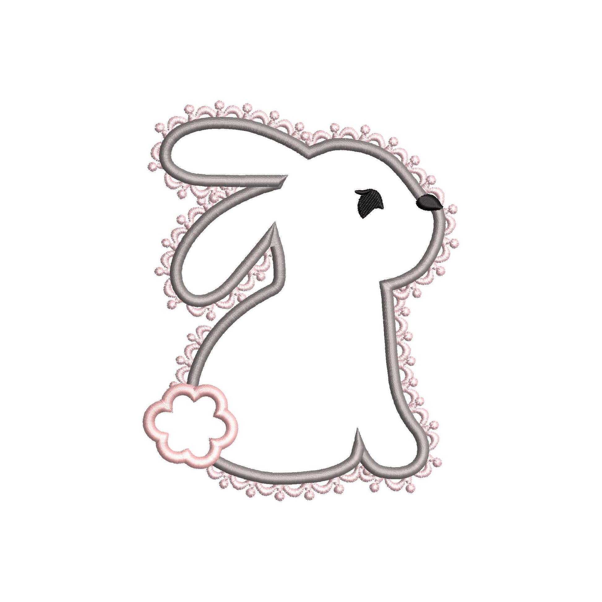 Delicate Lace Edge Bunny Applique kids girls Bunny outline machine embroidery designs many sizes 4 up to 8 inch cute little animal baby