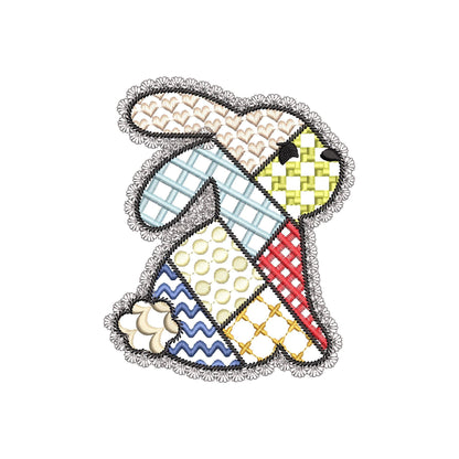 Adorable Patchwork Bunny with Lace edge kids baby girls outfit patterned Bunny outline machine embroidery designs many sizes 3 up to 8 inch