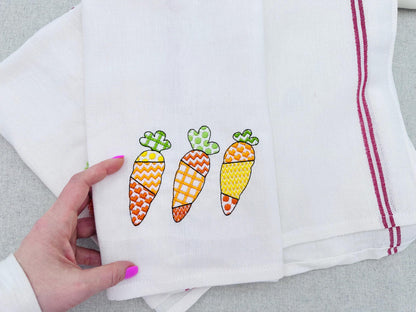 Patchwork Carrot Trio – Patchwork embroidery design instant download by Artapli