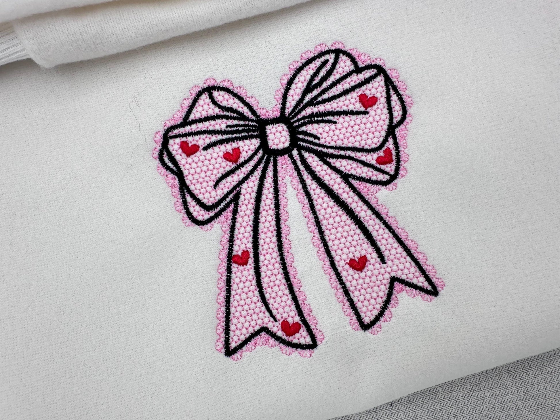 Lace Edge Heart Bow – Baby embroidery design instant download by Artapli