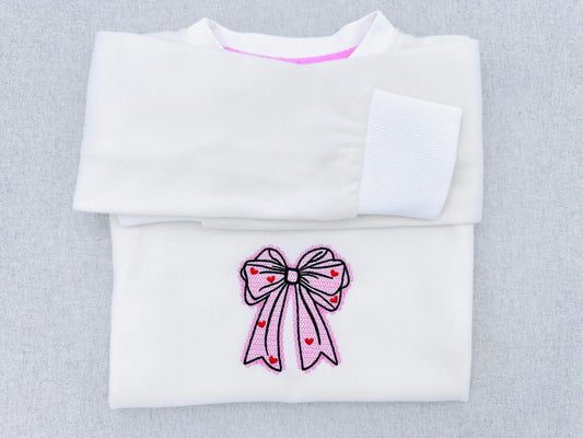 Lace Edge Bow faux Lace and Heart patterned Girls Bow machine embroidery designs many sizes 3.5 up to 8 inch kids baby Valentine outfit