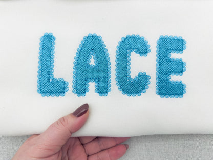 Lace Edge FONT HTV glitter vinyl layer applique Alphabet Monogram sparkle girls letters machine embroidery designs
