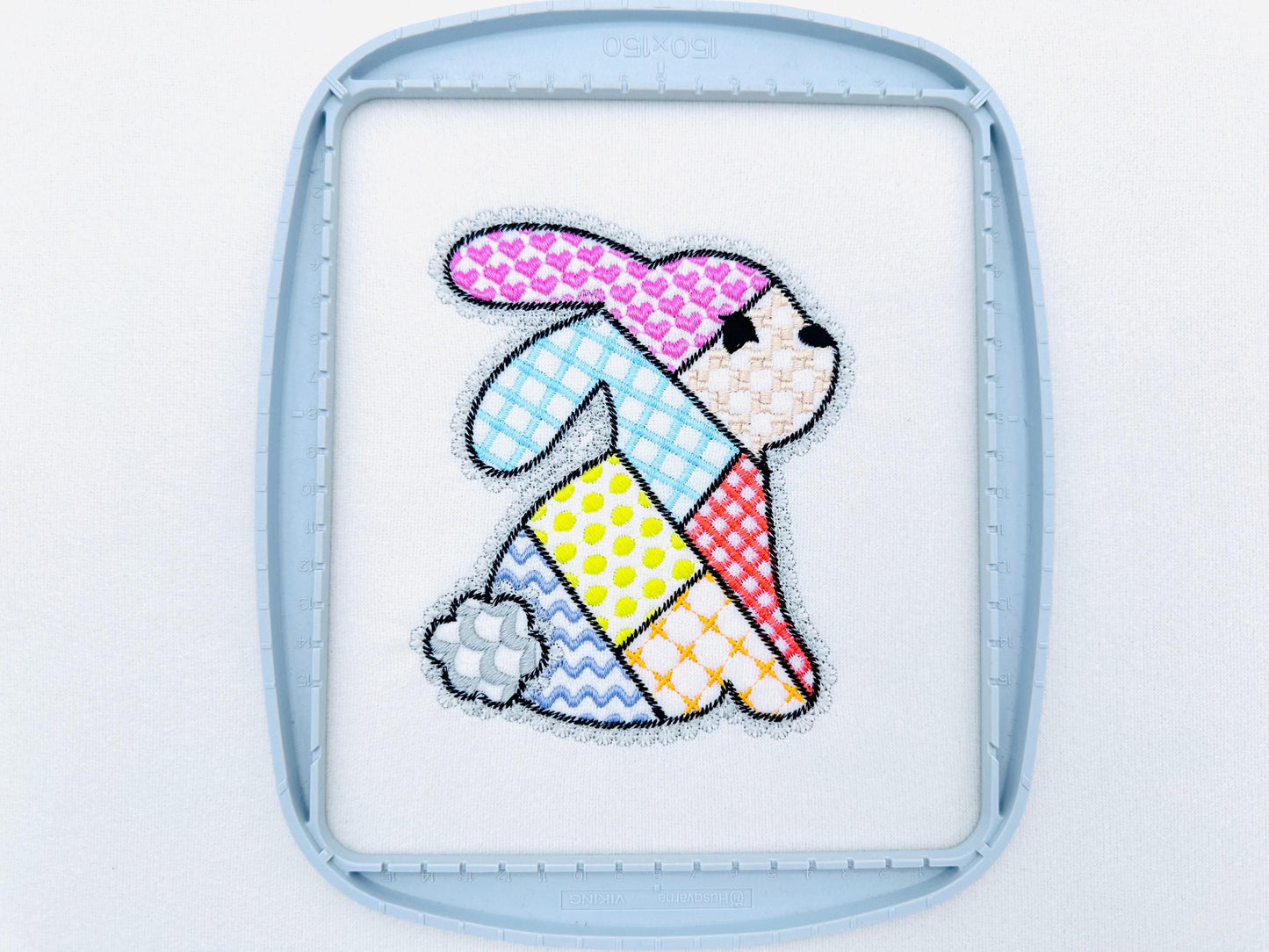 Adorable Patchwork Bunny with Lace edge kids baby girls outfit patterned Bunny outline machine embroidery designs many sizes 3 up to 8 inch