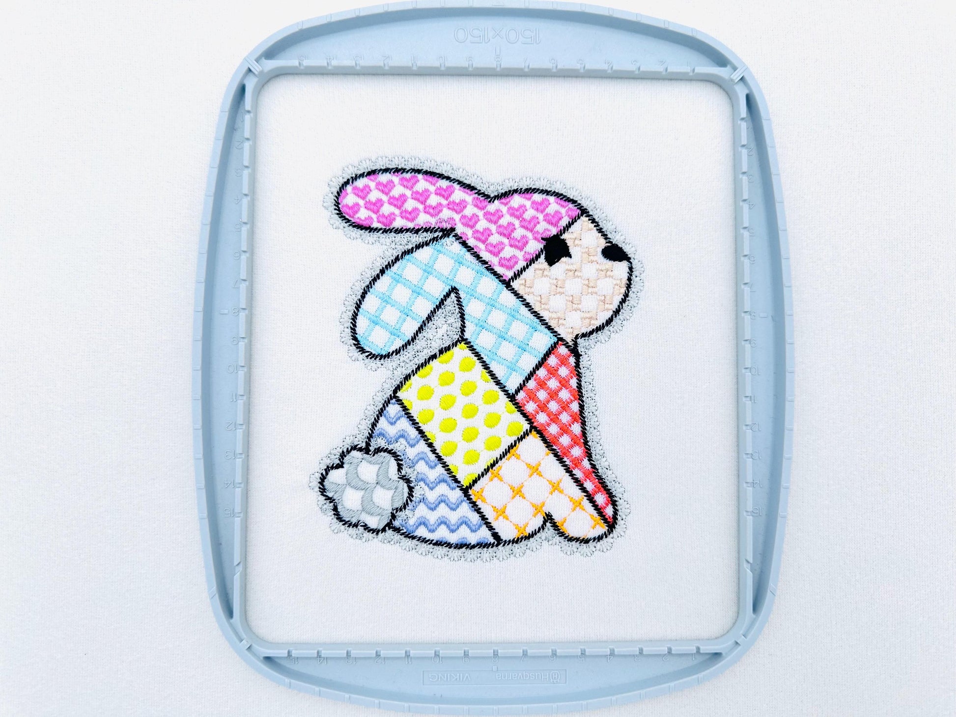 Adorable Patchwork Bunny with Lace edge kids baby girls outfit patterned Bunny outline machine embroidery designs many sizes 3 up to 8 inch