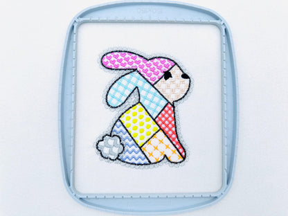 Adorable Patchwork Bunny with Lace edge kids baby girls outfit patterned Bunny outline machine embroidery designs many sizes 3 up to 8 inch